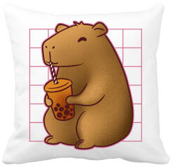 printfashion Capybara bubis teával - Párnahuzat, Díszpárnahuzat - Fehér (14484272)