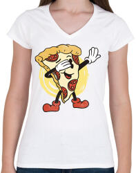 printfashion Pizza dab - Női V-nyakú póló - Fehér (14123424)
