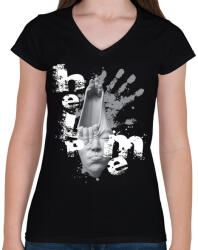 printfashion helpmeprojectwh-01 - Női V-nyakú póló - Fekete (461723)