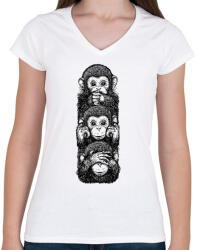 printfashion 3 majom - Női V-nyakú póló - Fehér (5275841)