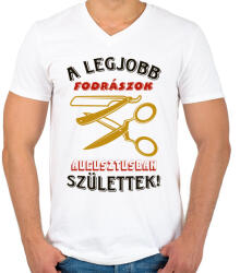 printfashion Fodrász szülinapja augusztus színes - Férfi V-nyakú póló - Fehér (5490977)