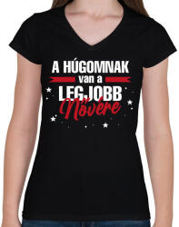 printfashion Legjobb nővér - Női V-nyakú póló - Fekete (14067302)