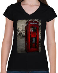 printfashion London Grunge - Női V-nyakú póló - Fekete (5518293)