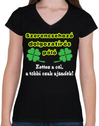 printfashion Szerencsés dolgozat - Női V-nyakú póló - Fekete (7704394)