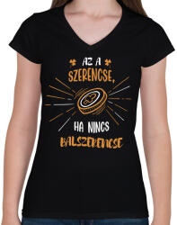 printfashion Ha nincs balszerencse - Női V-nyakú póló - Fekete (7896943)