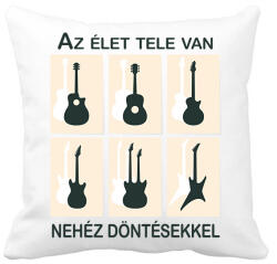 printfashion Az élet tele van nehéz döntésekkel - Gitáros minta - Párnahuzat, Díszpárnahuzat - Fehér (6371644)