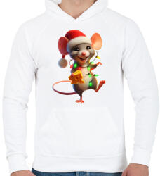 printfashion Cuki vicces karácsonyi party egér - Férfi kapucnis pulóver - Fehér (15252781)