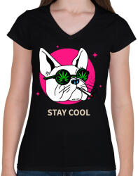 printfashion Francia Bulldog Weed - Női V-nyakú póló - Fekete (9470253)