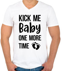 printfashion Kick me baby one more time - Kismama (fekete) - Férfi V-nyakú póló - Fehér (7053871)