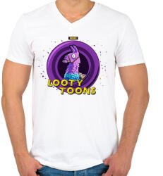 printfashion Looty Toons - Férfi V-nyakú póló - Fehér (1949834)
