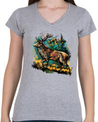 printfashion Emelt fővel - Női V-nyakú póló - Sport szürke (5591082)