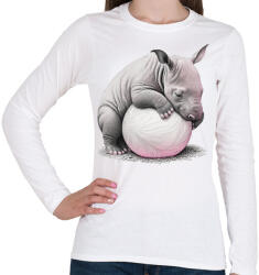 printfashion Bébi orrszarvú egy pink labdával - Női hosszú ujjú póló - Fehér (12641731)