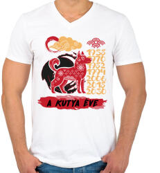 printfashion A kutya éve - Férfi V-nyakú póló - Fehér (7613901)