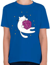 printfashion Alvó cica és D20 - Gyerek póló - Királykék (2758950)