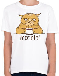 printfashion Kávés macska - Coffee cat - Mornin' - Gyerek póló - Fehér (4369428)