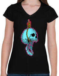 printfashion Skull hang - Női V-nyakú póló - Fekete (2642084)