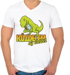 printfashion Dínó küzdelem - Férfi V-nyakú póló - Fehér (11678531)