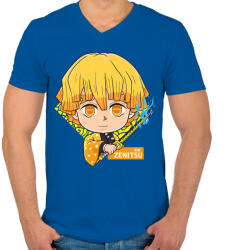 printfashion DT Zenitsu - Férfi V-nyakú póló - Királykék (5130847)