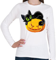 printfashion Halloween cica - Női hosszú ujjú póló - Fehér (1021502)