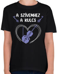 printfashion A szívemhez a kulcs - Hegedű - Gyerek póló - Fekete (7640801)