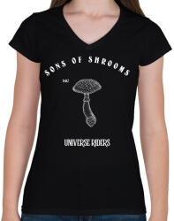 printfashion SONSOFSHROOMS - Női V-nyakú póló - Fekete (11435745)