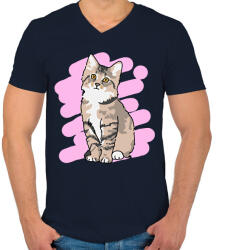 printfashion Kis cica - Férfi V-nyakú póló - Sötétkék (2539018)