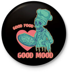 printfashion Good food, good mood - Kitűző, hűtőmágnes - Fekete (7553103)