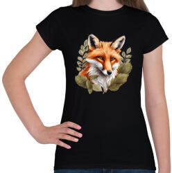 printfashion róka levelekkel - Női póló - Fekete (14546295)