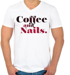printfashion Coffee and nails. - Férfi V-nyakú póló - Fehér (10979064)