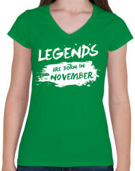 printfashion A legendák novemberben születtek - Női V-nyakú póló - Zöld (413594)
