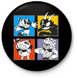 printfashion Cuphead karakterek - Kitűző, hűtőmágnes - Fekete (7018907)