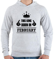 printfashion Ez a király februárban született - Férfi kapucnis pulóver - Sport szürke (1375277)