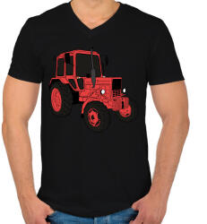 printfashion traktor - Férfi V-nyakú póló - Fekete (6044668)