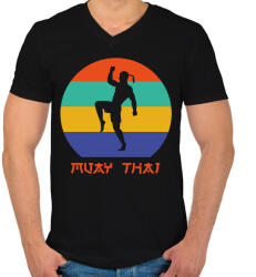printfashion Muay Thai - Harcművészet - Férfi V-nyakú póló - Fekete (7568336)
