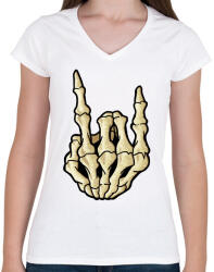 printfashion csontkéz - Női V-nyakú póló - Fehér (5335617)
