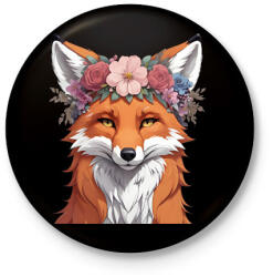 printfashion virágkoszorús róka - Kitűző, hűtőmágnes - Fekete (15652242)