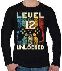 printfashion 12. szülinapi ajándék gamereknek - Level 12 - Férfi hosszú ujjú póló - Fekete (11388404)