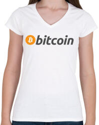 printfashion bitcoin logo - Női V-nyakú póló - Fehér (4736077)