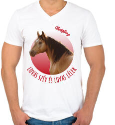 printfashion Lovas szív - Musztáng - Férfi V-nyakú póló - Fehér (7187203)