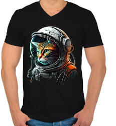 printfashion Space Cat - Férfi V-nyakú póló - Fekete (13117152)