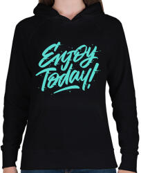 printfashion Élvezd a mát! - Női kapucnis pulóver - Fekete (2378093)