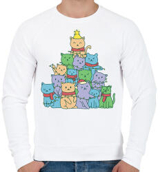 printfashion Macskás karácsonyfa - Férfi pulóver - Fehér (5741198)