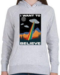 printfashion I want to believe - Női kapucnis pulóver - Sport szürke (6982555)