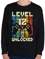 printfashion 12. szülinapi ajándék gamereknek - Level 12 - Gyerek pulóver - Fekete (11388564)