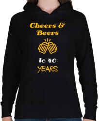 printfashion CHEERS AND BEERS 40 YEARS - Női kapucnis pulóver - Fekete (1771155)