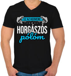 printfashion Ez kedvenc horgászós pólóm - Férfi V-nyakú póló - Fekete (16395751)