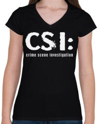 printfashion csi-1-1-white - Női V-nyakú póló - Fekete (784946)