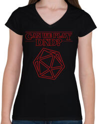 printfashion Stranger Things DnD - Női V-nyakú póló - Fekete (5463687)