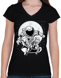 printfashion űrhajós - Női V-nyakú póló - Fekete (13695748)