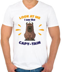 printfashion Capy-tain - Férfi V-nyakú póló - Fehér (13670820)